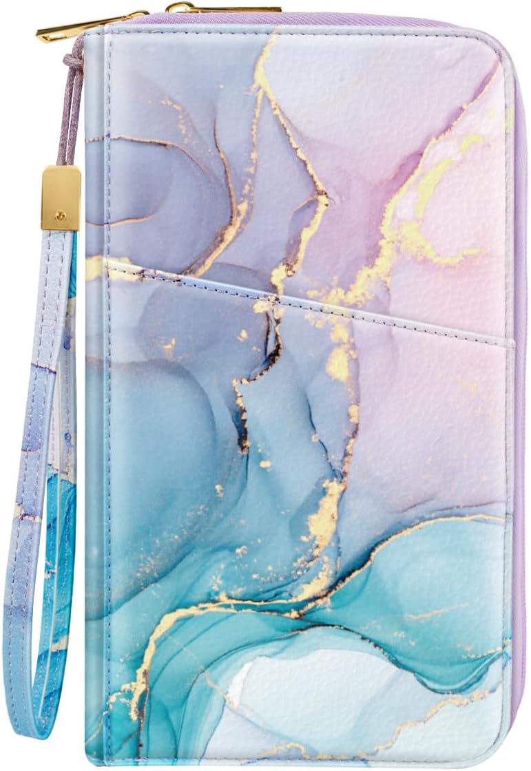 Simikol Family Passport Holder Wallet RFID Blocking Document Organizer PU Leather Mulit-purpose Travel Wallet Credit Cards Case for Women Men, Gradient Marble - Image 1
